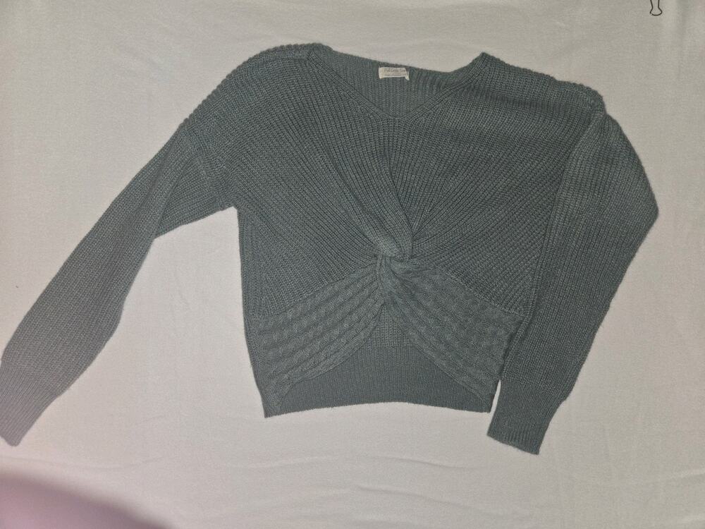 Full Circle Trends Brand Twist Front Cropped Sweater Green Size Large
